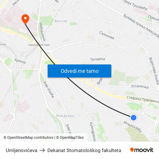 Umljenovićeva to Dekanat Stomatološkog fakulteta map