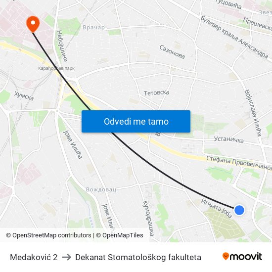 Medaković 2 to Dekanat Stomatološkog fakulteta map