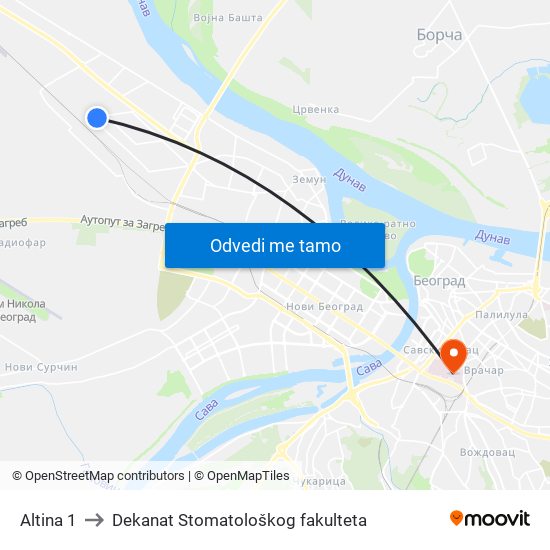 Altina 1 to Dekanat Stomatološkog fakulteta map