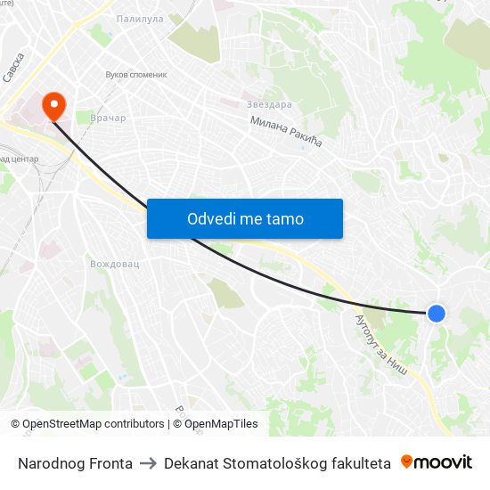 Narodnog Fronta to Dekanat Stomatološkog fakulteta map