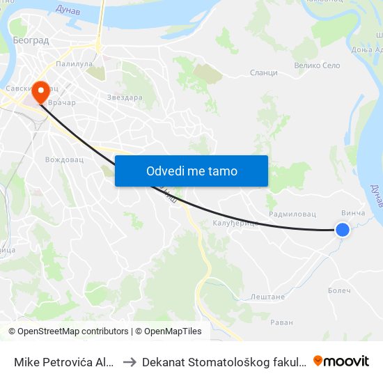 Mike Petrovića Alasa to Dekanat Stomatološkog fakulteta map