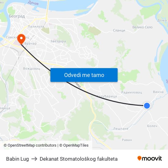 Babin Lug to Dekanat Stomatološkog fakulteta map