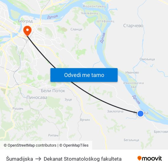 Šumadijska to Dekanat Stomatološkog fakulteta map