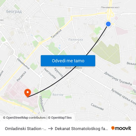 Omladinski Stadion - Izlaz to Dekanat Stomatološkog fakulteta map