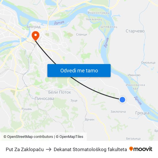 Put Za Zaklopaču to Dekanat Stomatološkog fakulteta map