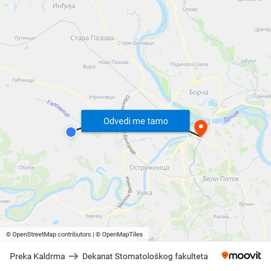 Preka Kaldrma to Dekanat Stomatološkog fakulteta map