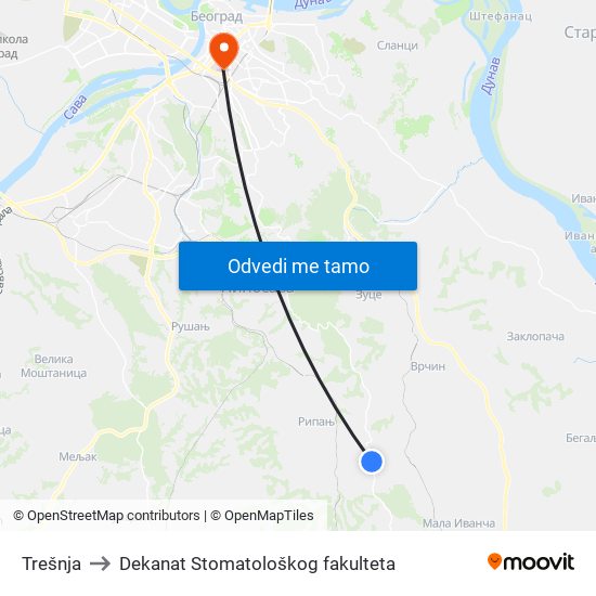 Trešnja to Dekanat Stomatološkog fakulteta map