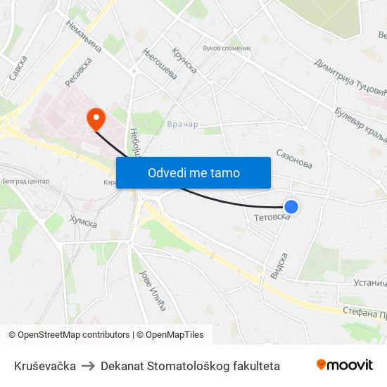 Kruševačka to Dekanat Stomatološkog fakulteta map