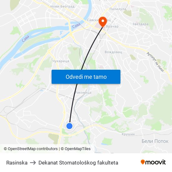 Rasinska to Dekanat Stomatološkog fakulteta map