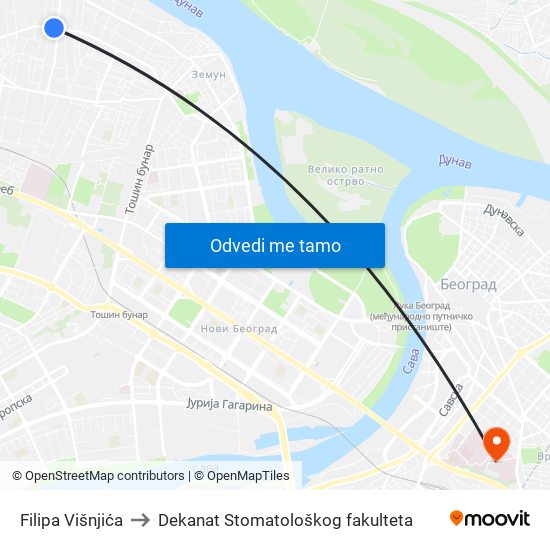 Filipa Višnjića to Dekanat Stomatološkog fakulteta map