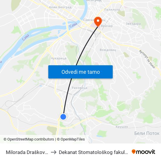 Milorada Draškovića to Dekanat Stomatološkog fakulteta map