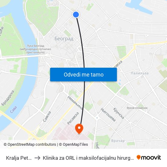 Kralja Petra to Klinika za ORL i maksilofacijalnu hirurgiju map