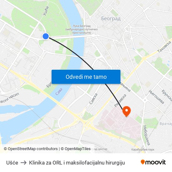 Ušće to Klinika za ORL i maksilofacijalnu hirurgiju map