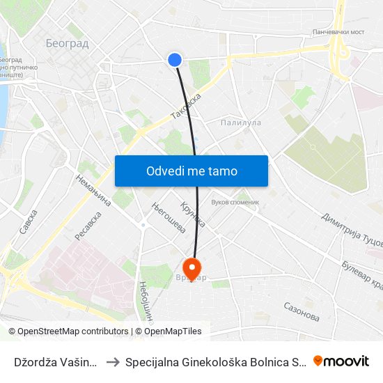 Džordža Vašingtona to Specijalna Ginekološka Bolnica Sretenović map