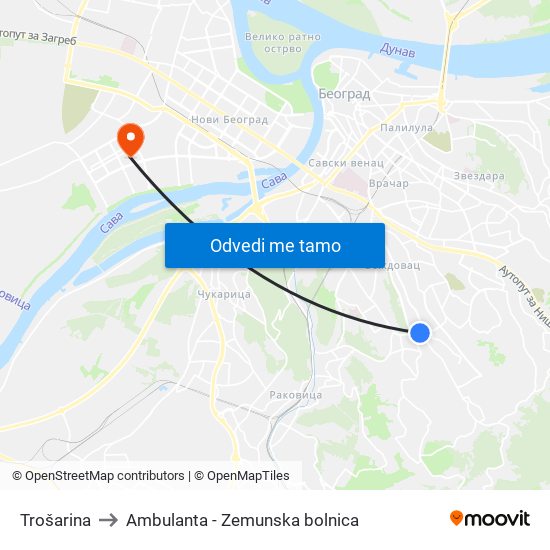 Trošarina to Ambulanta - Zemunska bolnica map