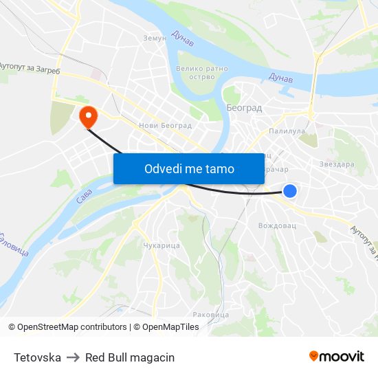 Tetovska to Red Bull magacin map