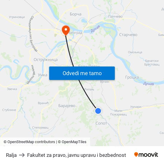 Ralja to Fakultet za pravo, javnu upravu i bezbednost map