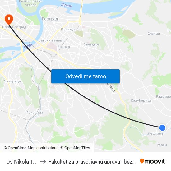 Oš Nikola Tesla to Fakultet za pravo, javnu upravu i bezbednost map