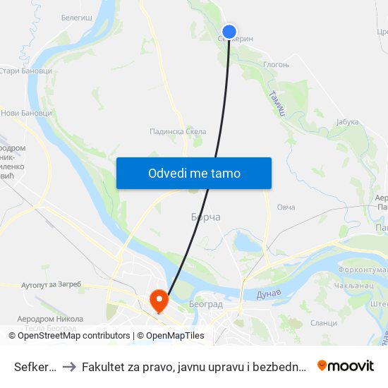 Sefkerin to Fakultet za pravo, javnu upravu i bezbednost map