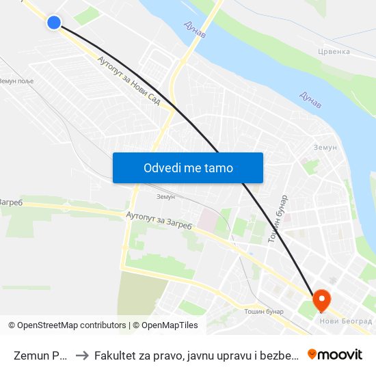 Zemun Park to Fakultet za pravo, javnu upravu i bezbednost map