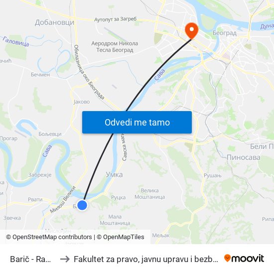 Barič - Rampa to Fakultet za pravo, javnu upravu i bezbednost map