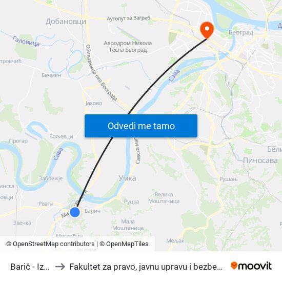 Barič - Izlaz to Fakultet za pravo, javnu upravu i bezbednost map