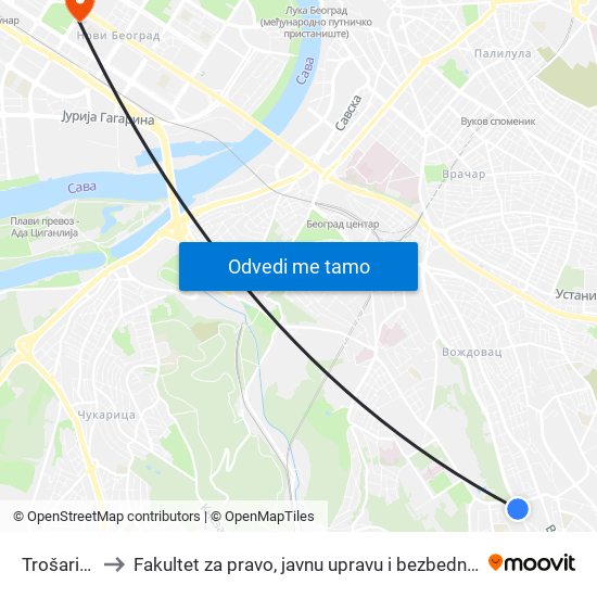 Trošarina to Fakultet za pravo, javnu upravu i bezbednost map