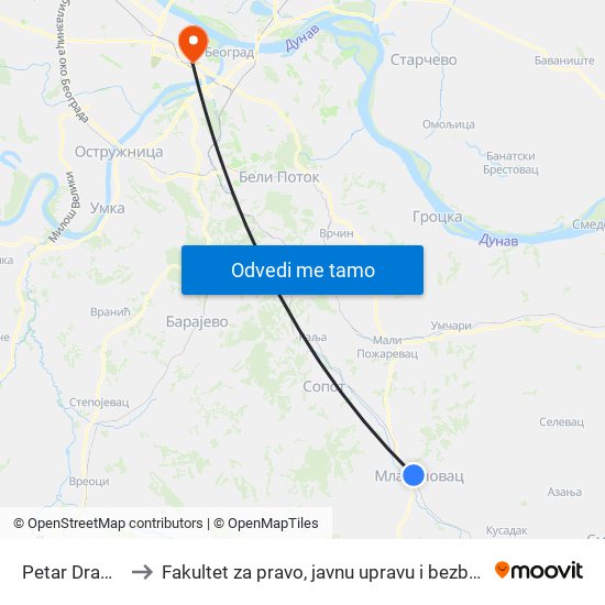 Petar Drapšin to Fakultet za pravo, javnu upravu i bezbednost map