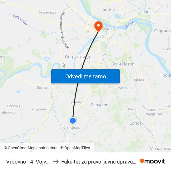 Vrbovno - 4. Vojvođanske to Fakultet za pravo, javnu upravu i bezbednost map