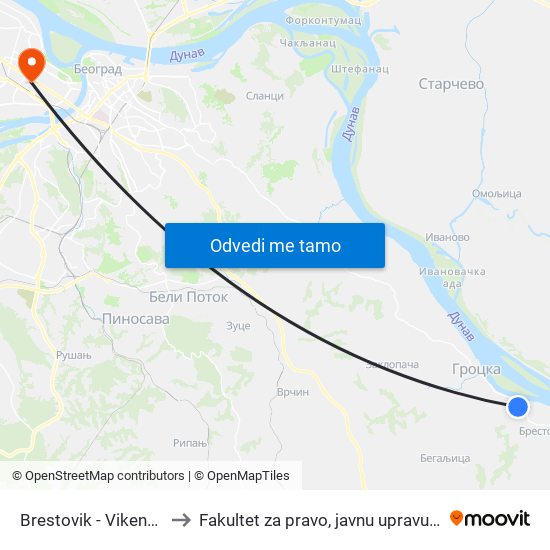 Brestovik - Vikend Naselje to Fakultet za pravo, javnu upravu i bezbednost map