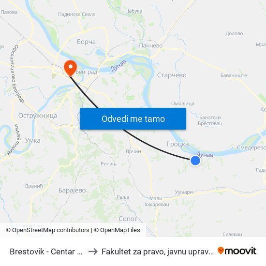 Brestovik - Centar - Okretnica to Fakultet za pravo, javnu upravu i bezbednost map