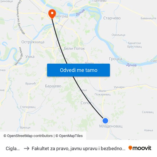 Ciglana to Fakultet za pravo, javnu upravu i bezbednost map