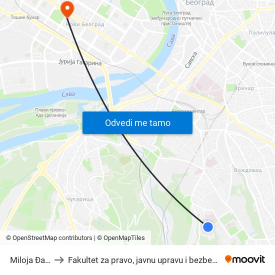 Miloja Đaka to Fakultet za pravo, javnu upravu i bezbednost map