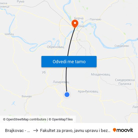 Brajkovac - Dom to Fakultet za pravo, javnu upravu i bezbednost map