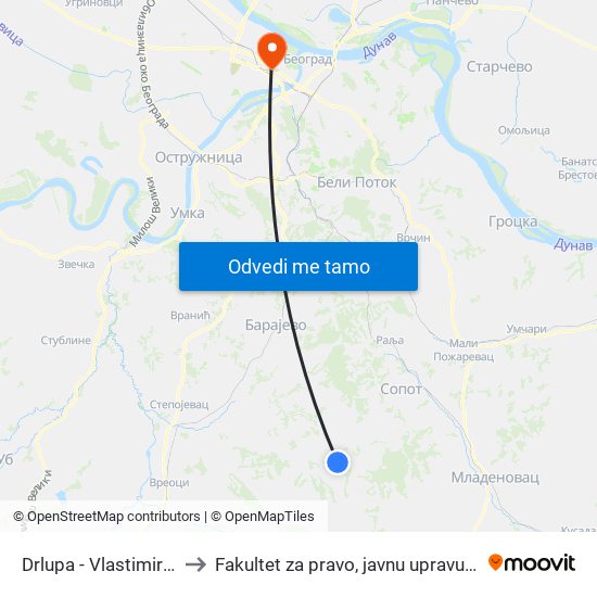 Drlupa - Vlastimira Vesića to Fakultet za pravo, javnu upravu i bezbednost map