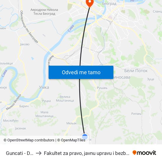 Guncati - Dom to Fakultet za pravo, javnu upravu i bezbednost map