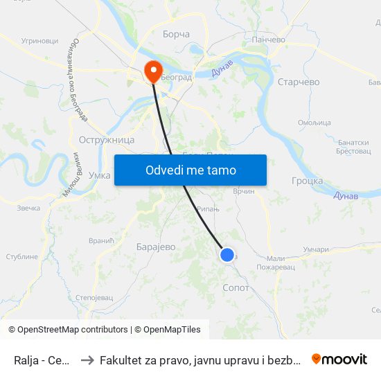 Ralja - Centar to Fakultet za pravo, javnu upravu i bezbednost map