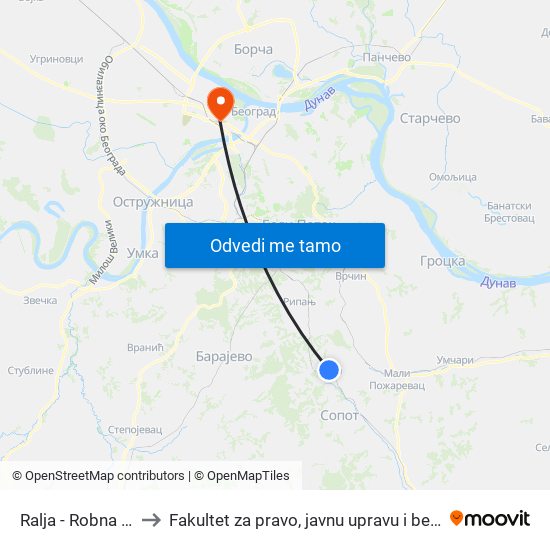 Ralja - Robna Kuća to Fakultet za pravo, javnu upravu i bezbednost map