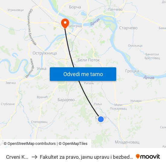 Crveni Krst to Fakultet za pravo, javnu upravu i bezbednost map