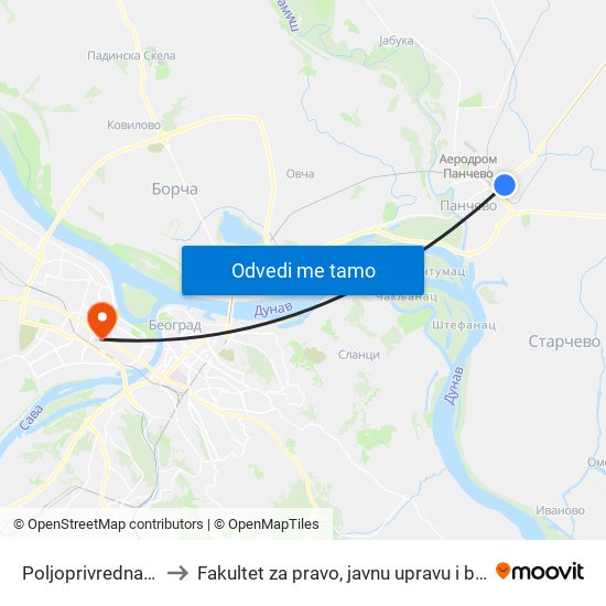 Poljoprivredna Škola to Fakultet za pravo, javnu upravu i bezbednost map