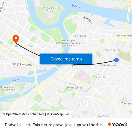 Podvožnjak to Fakultet za pravo, javnu upravu i bezbednost map