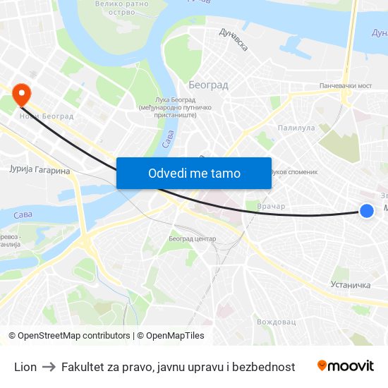 Lion to Fakultet za pravo, javnu upravu i bezbednost map