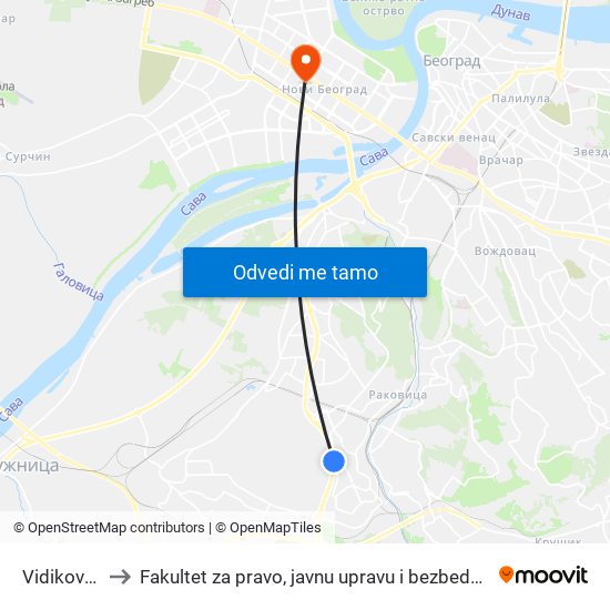 Vidikovac to Fakultet za pravo, javnu upravu i bezbednost map