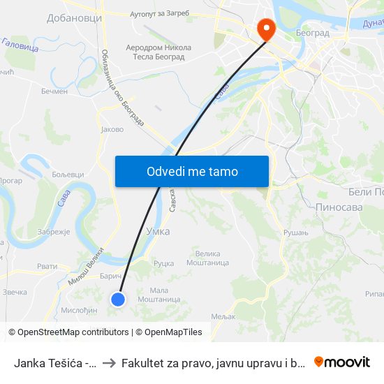 Janka Tešića - Brdo to Fakultet za pravo, javnu upravu i bezbednost map