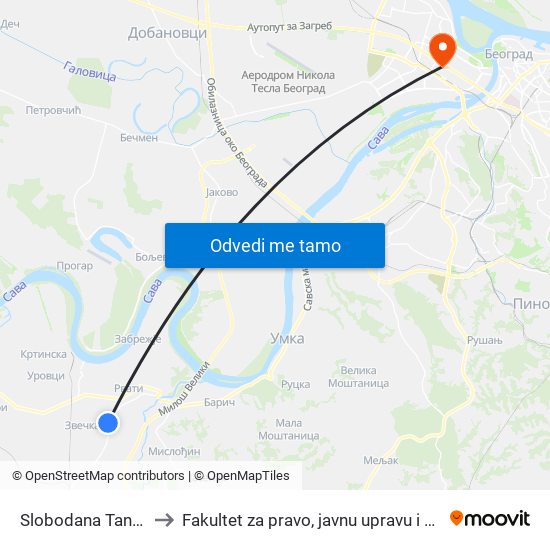 Slobodana Tankosića to Fakultet za pravo, javnu upravu i bezbednost map