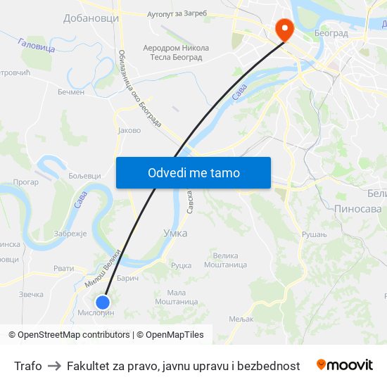 Trafo to Fakultet za pravo, javnu upravu i bezbednost map