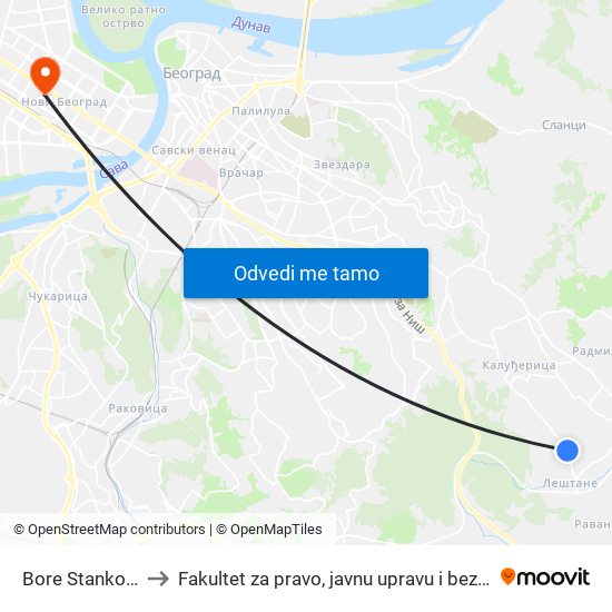 Bore Stankovića to Fakultet za pravo, javnu upravu i bezbednost map