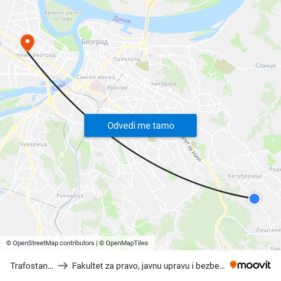 Trafostanica to Fakultet za pravo, javnu upravu i bezbednost map