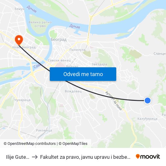 Ilije Guteše to Fakultet za pravo, javnu upravu i bezbednost map