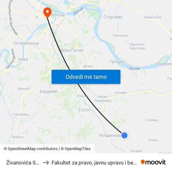 Živanovića Sokak to Fakultet za pravo, javnu upravu i bezbednost map